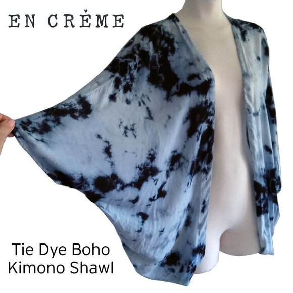EN CREME Tie Dye Boho Kimono Shawl Oversized Comfy Cardigan Size S - Picture 1 of 9
